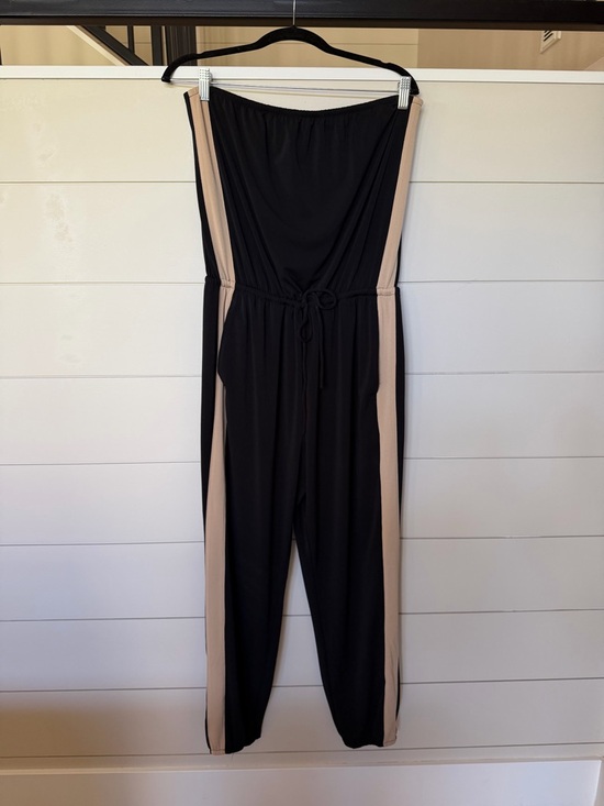 Express Pants - Express Black Strapless Jumpsuit with Beige Side Panels